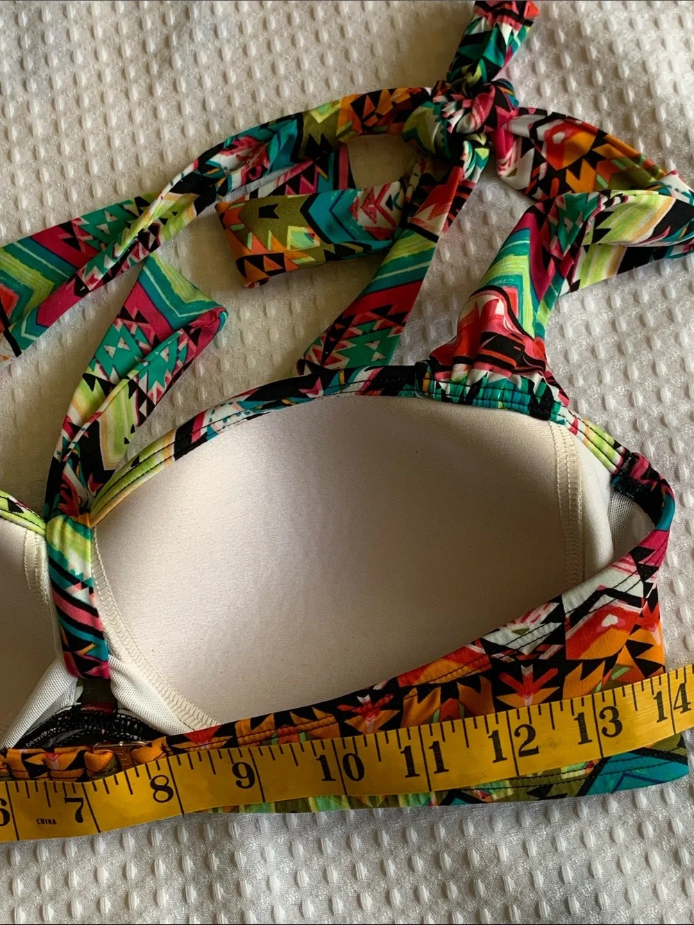 Janzteen Tulum Vibrant Aztec Multicolored Tie Front Halter Bikini Top size 8